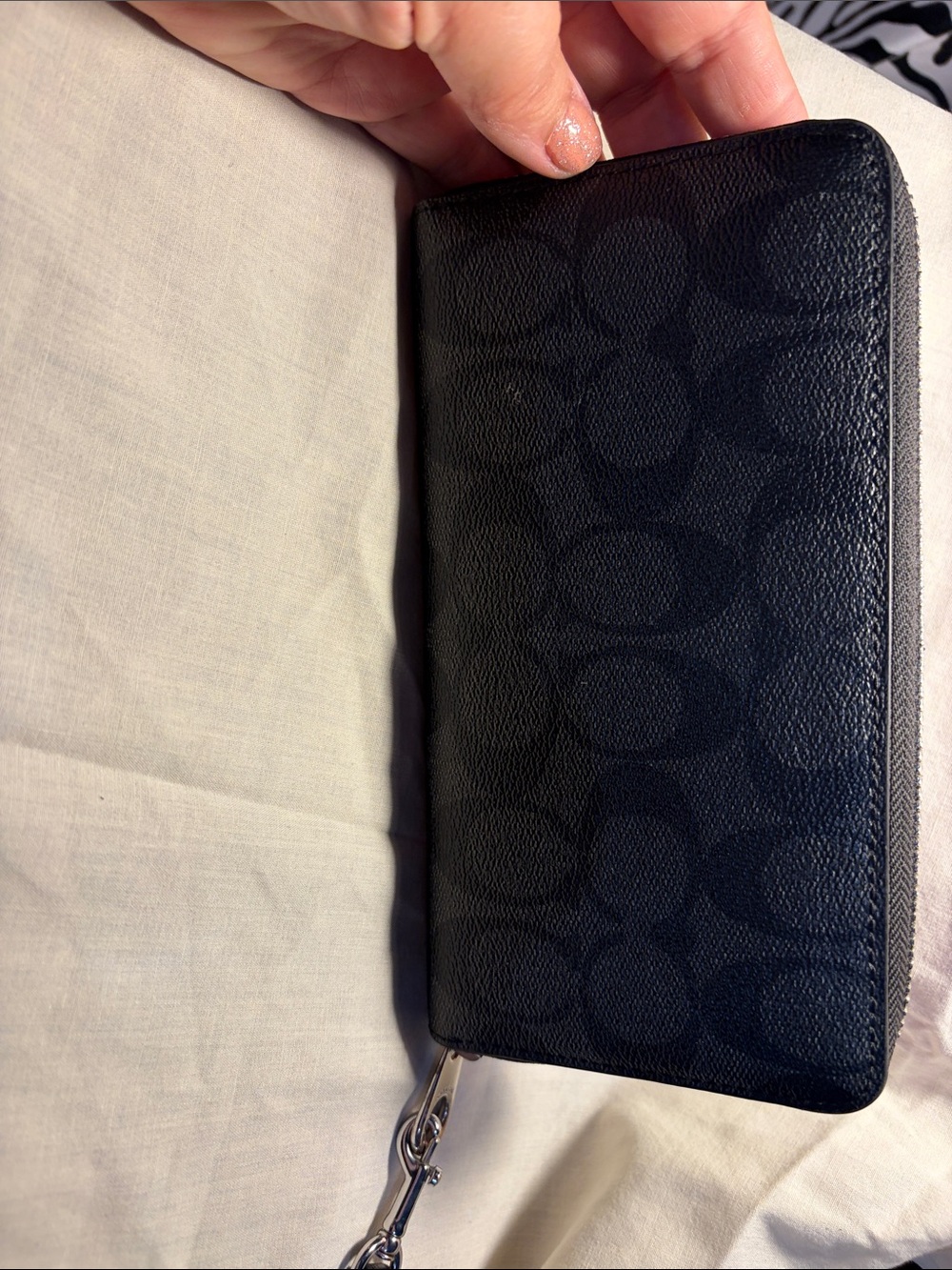 Coach Black Signature Zip-Around Wallet with Silver Hardware - Picture 9 of 12
